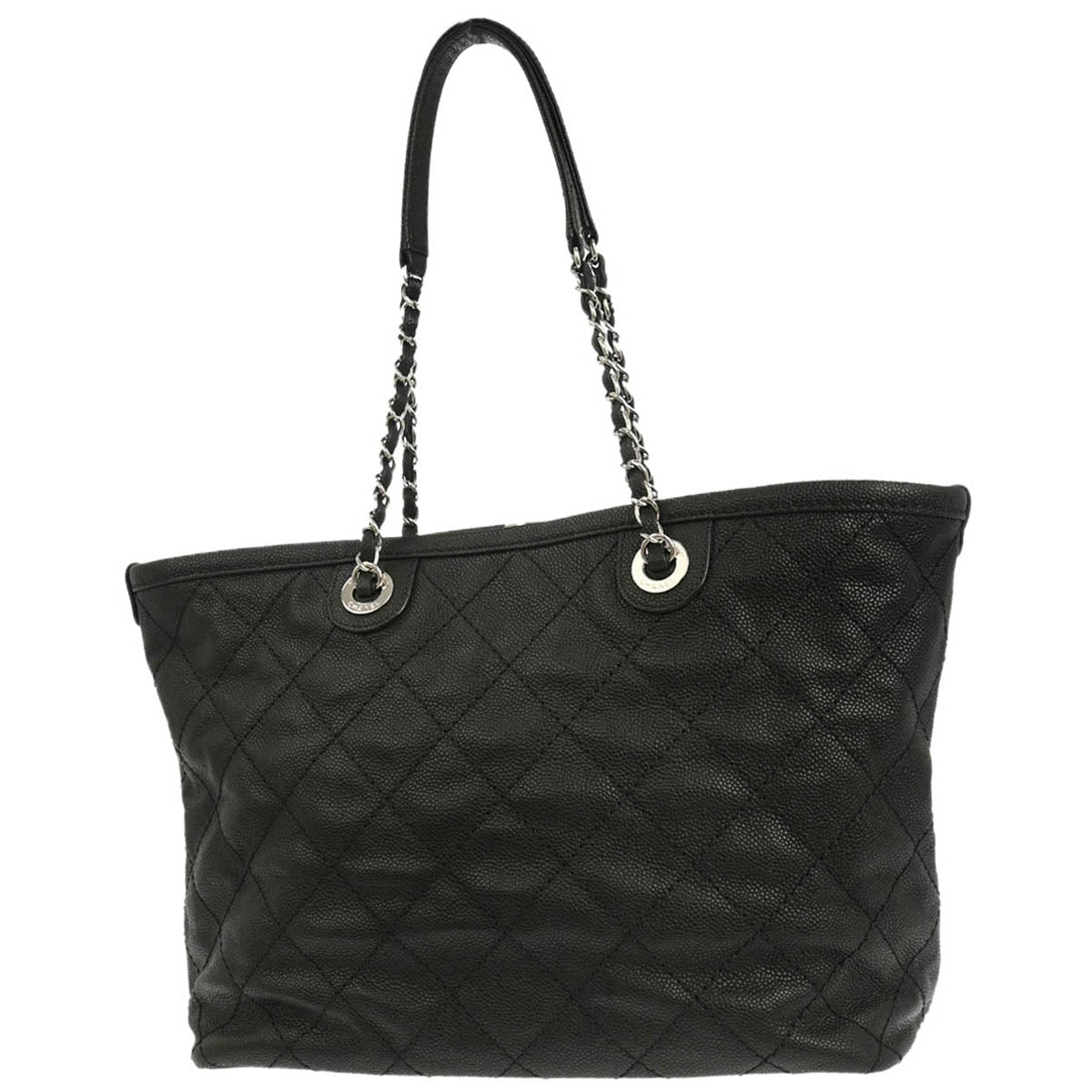 Chanel 2014-2015 Black Caviar Skin Tote Chain Handbag