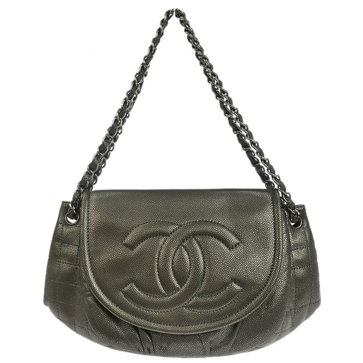 Chanel 2010-2011 Metallic Gold Caviar Skin Half Moon Flap Shoulder Bag