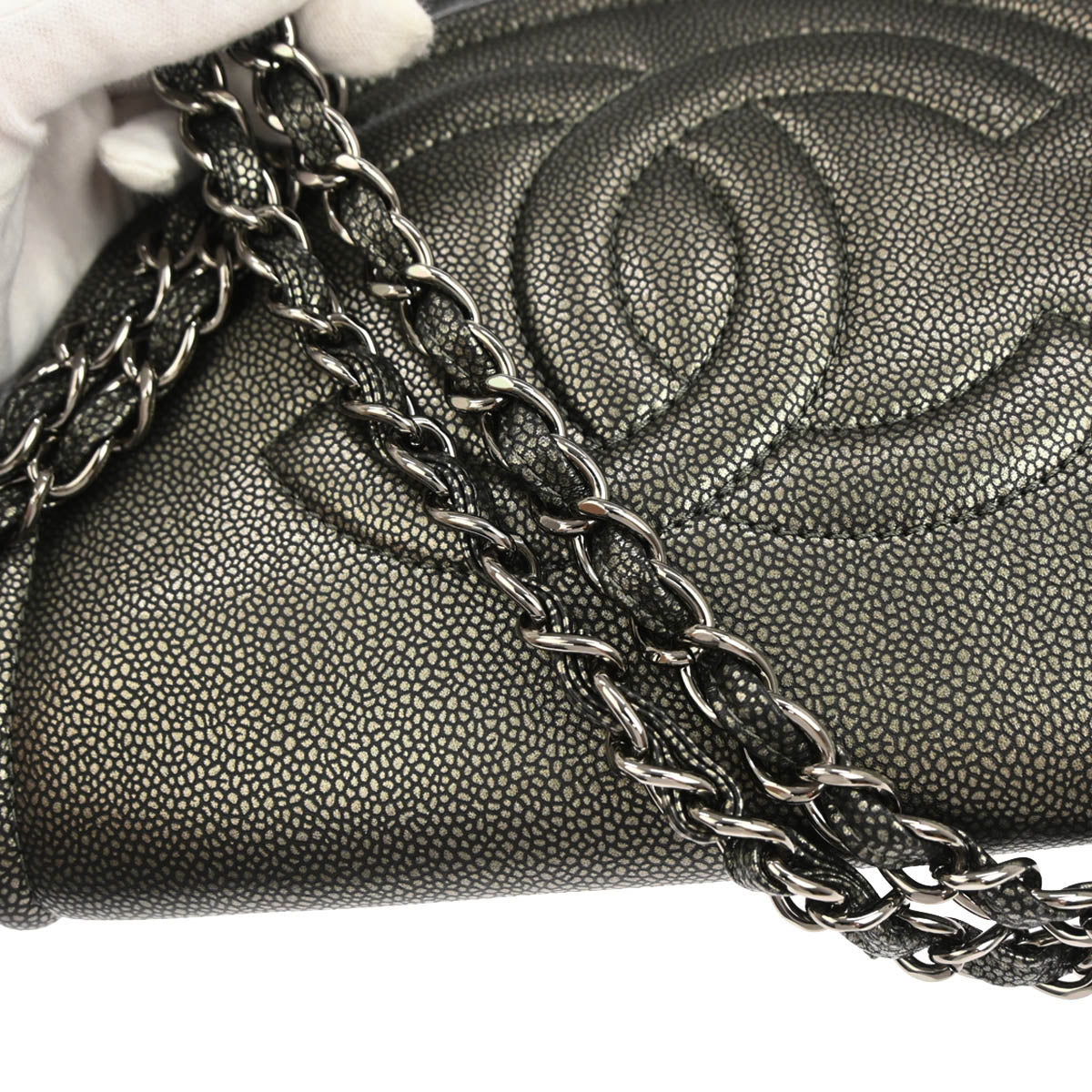 Chanel 2010-2011 Metallic Gold Caviar Skin Half Moon Flap Shoulder Bag