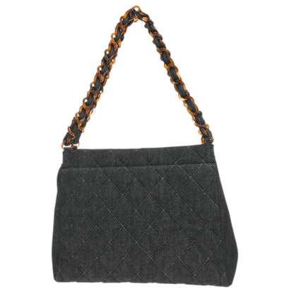 Chanel 1997-1999 Black Denim Chain Tote Handbag