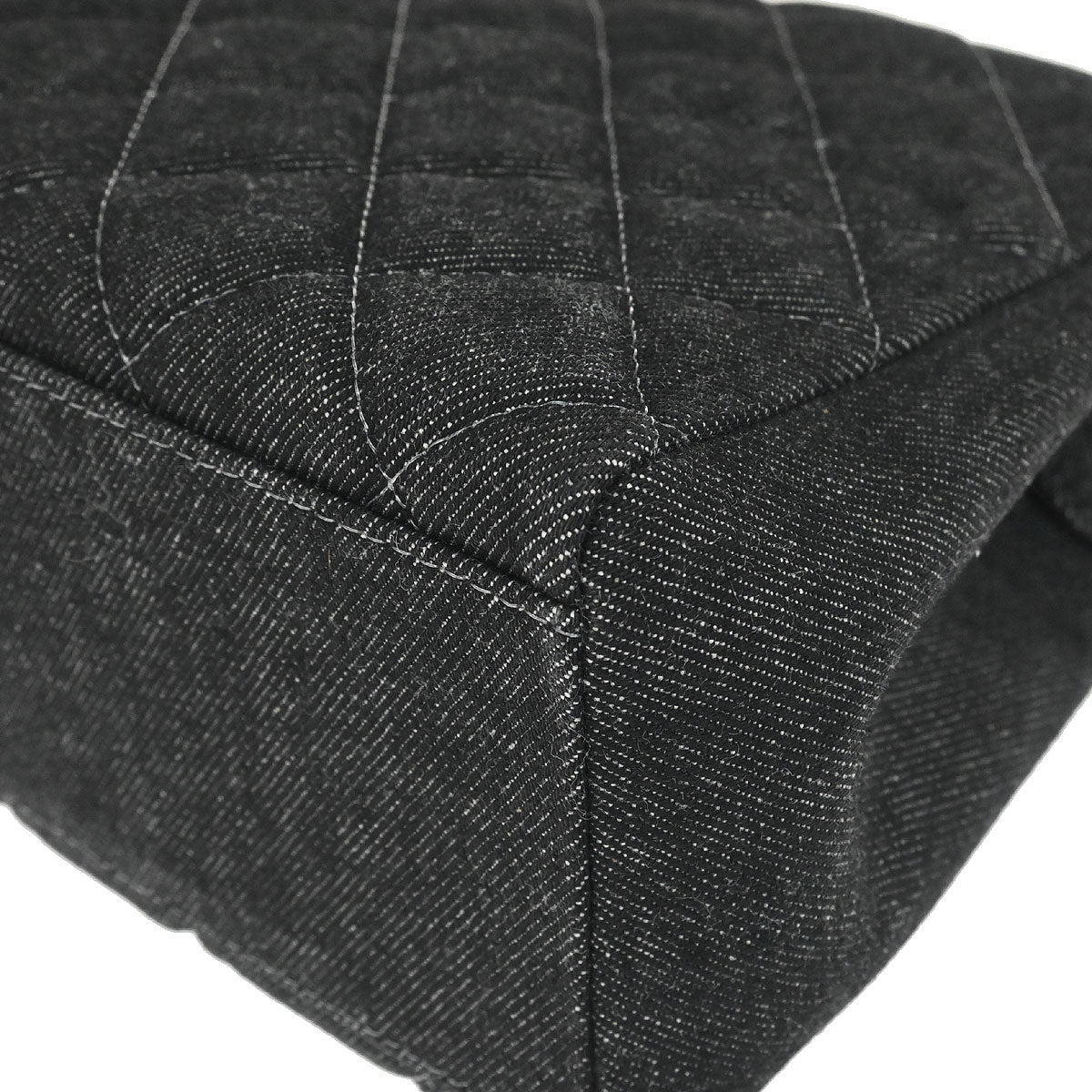 Chanel 1997-1999 Black Denim Chain Tote Handbag