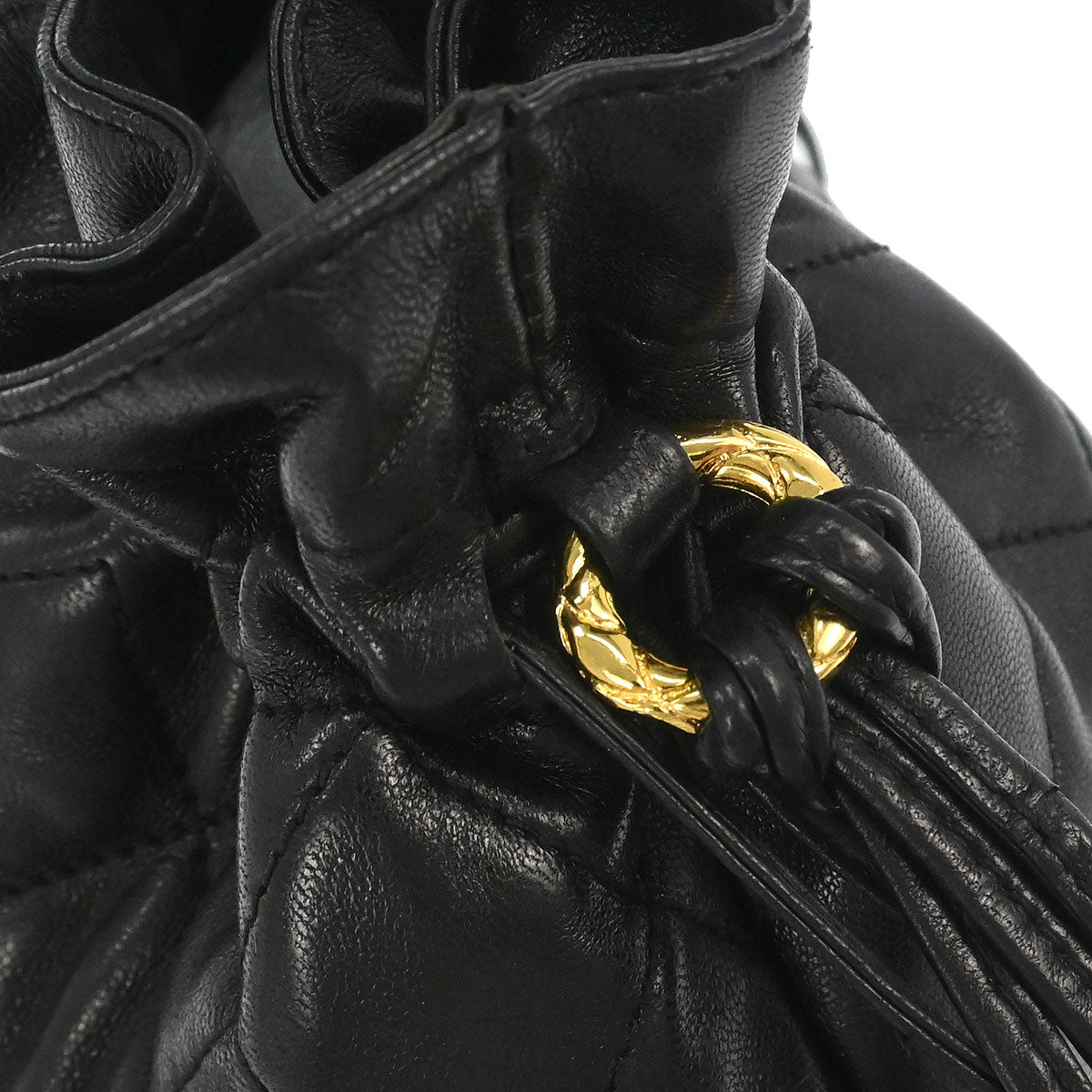 Chanel 1989-1991 Black Lambskin Bucket Tassel Drawstring Shoulder Bag