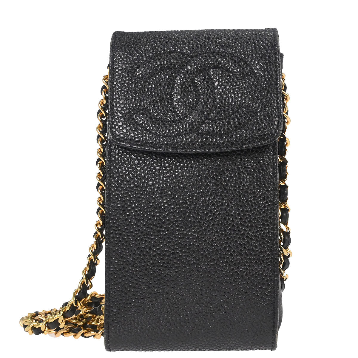 Chanel Black Caviar Skin Chain Shoulder Bag Pochette Phone Case