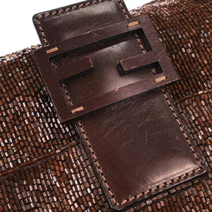 Fendi Brown Beads Mamma Baguette Handbag