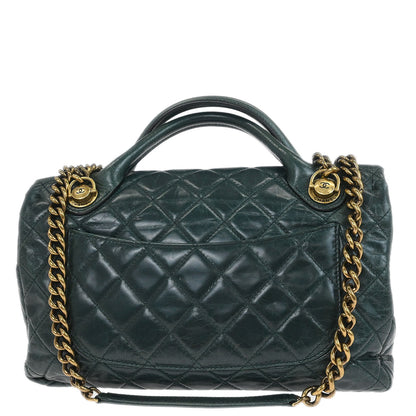 Chanel 2014 Green Calfskin Castle Rock Top Handle 2way Shoulder Handbag