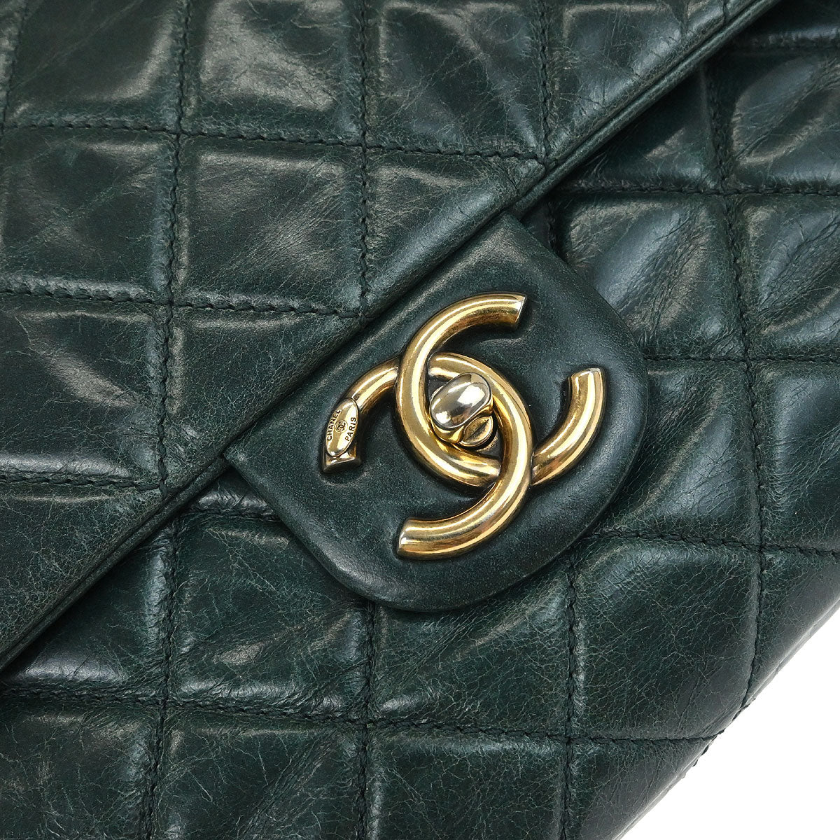 Chanel 2014 Green Calfskin Castle Rock Top Handle 2way Shoulder Handbag