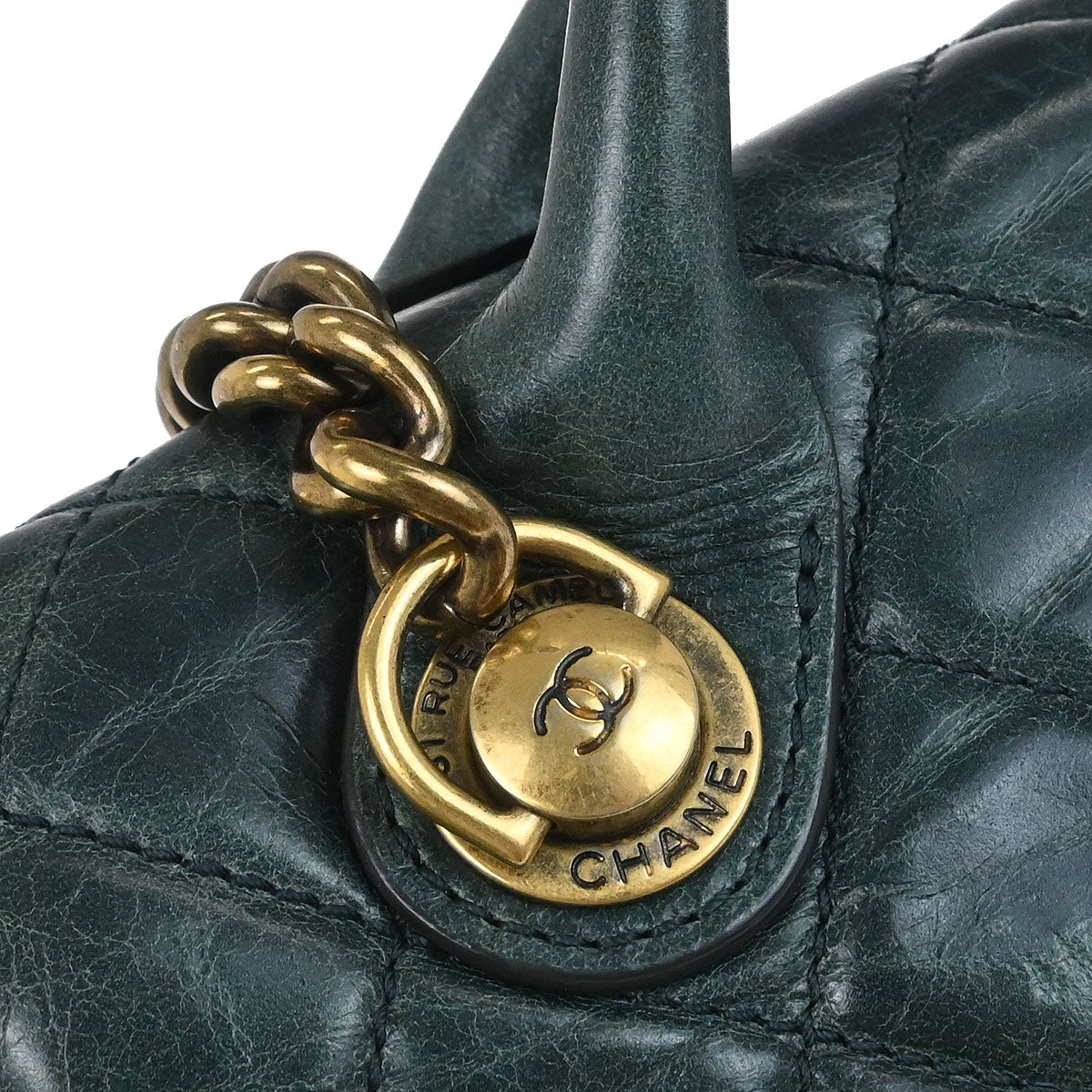 Chanel 2014 Green Calfskin Castle Rock Top Handle 2way Shoulder Handbag