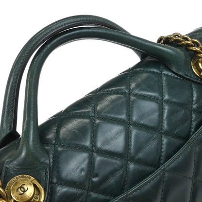 Chanel 2014 Green Calfskin Castle Rock Top Handle 2way Shoulder Handbag