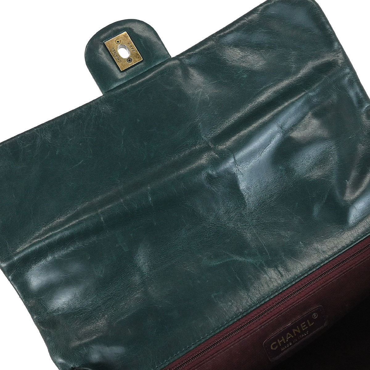 Chanel 2014 Green Calfskin Castle Rock Top Handle 2way Shoulder Handbag