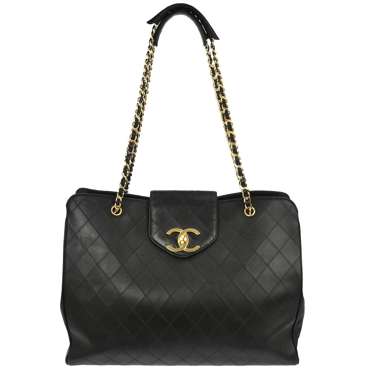 Chanel 1991-1994 Black Lambskin Bicolore Supermodel Shoulder Bag