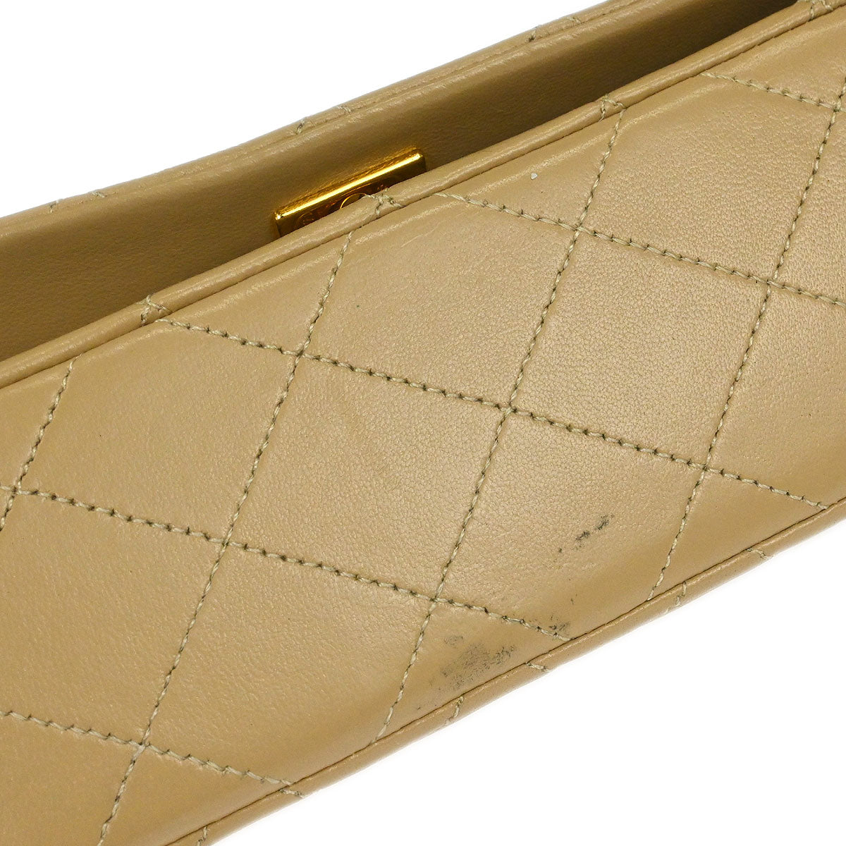 Chanel 1989-1991 Beige Lambskin Turnlock Mini Full Flap Shoulder Bag