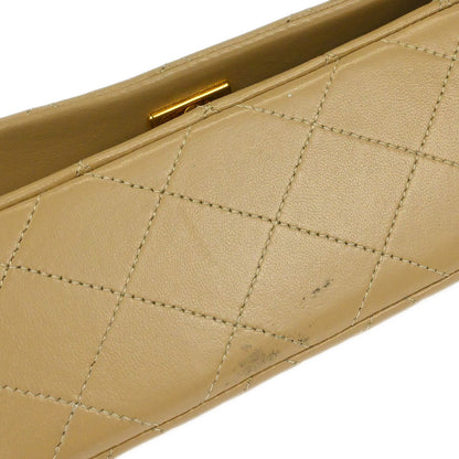 Chanel 1989-1991 Beige Lambskin Turnlock Mini Full Flap Shoulder Bag