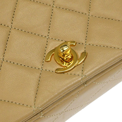 Chanel 1989-1991 Beige Lambskin Turnlock Mini Full Flap Shoulder Bag
