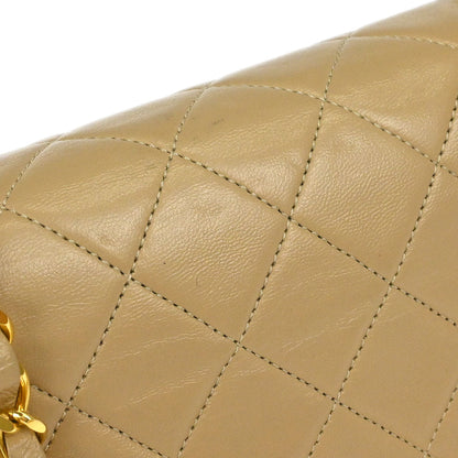 Chanel 1989-1991 Beige Lambskin Turnlock Mini Full Flap Shoulder Bag