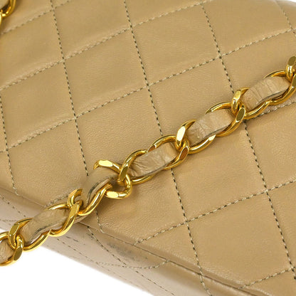 Chanel 1989-1991 Beige Lambskin Turnlock Mini Full Flap Shoulder Bag