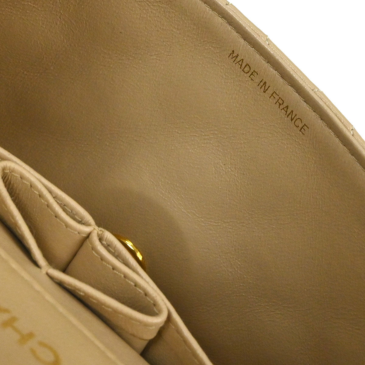 Chanel 1989-1991 Beige Lambskin Turnlock Mini Full Flap Shoulder Bag