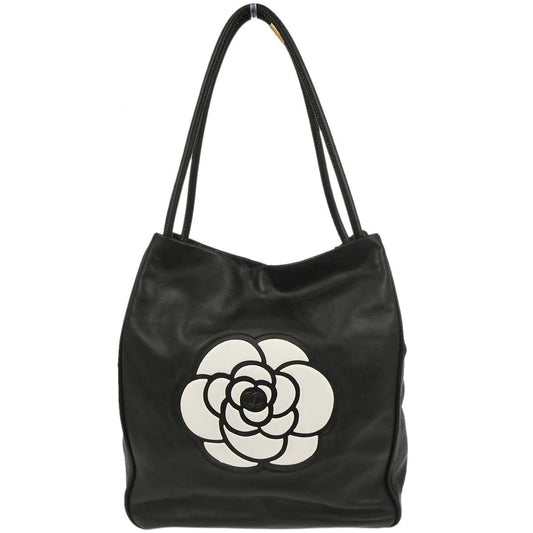 Chanel Black Lambskin Camellia Tote Handbag