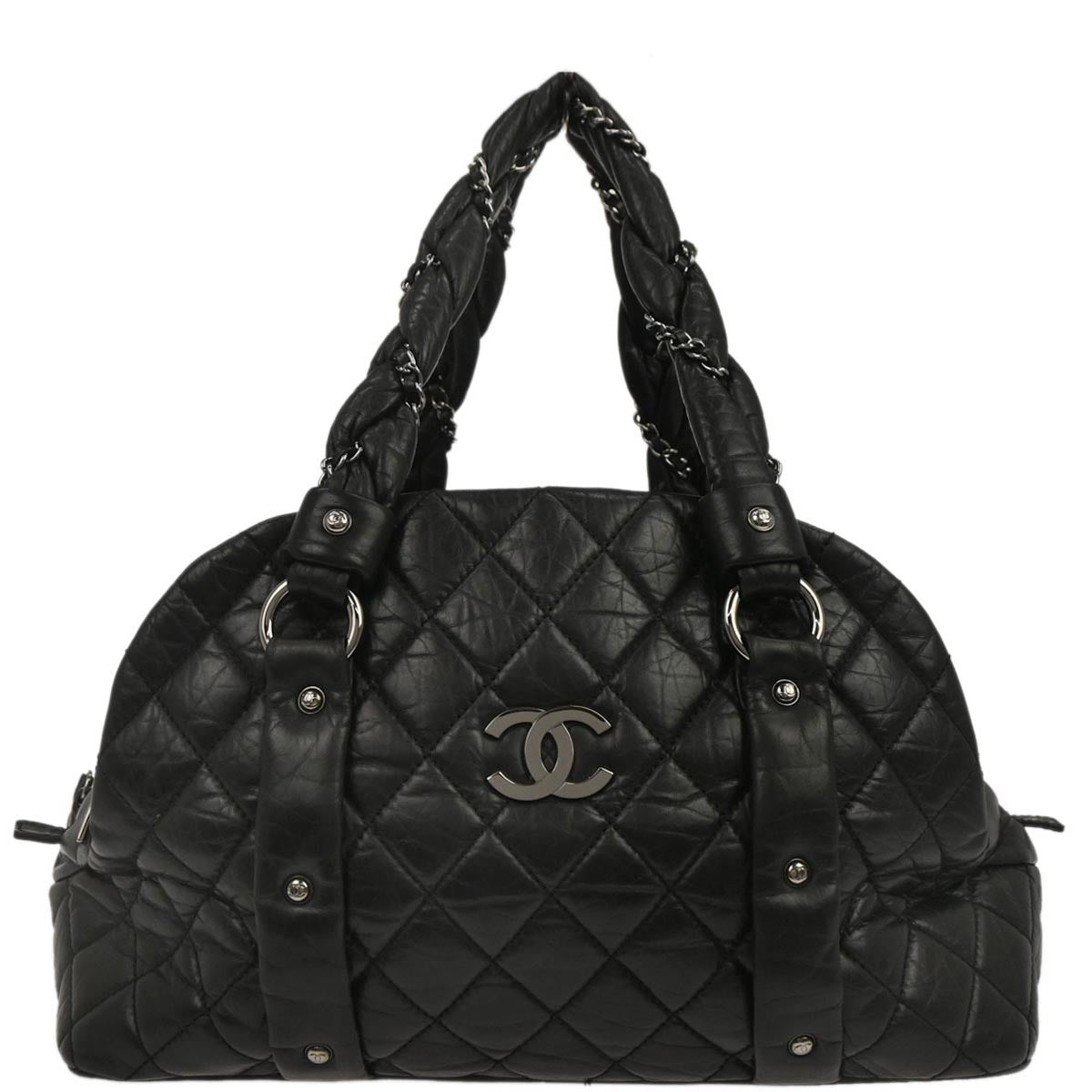 Chanel Black Lambskin Lady Braid Bowler Bag Handbag