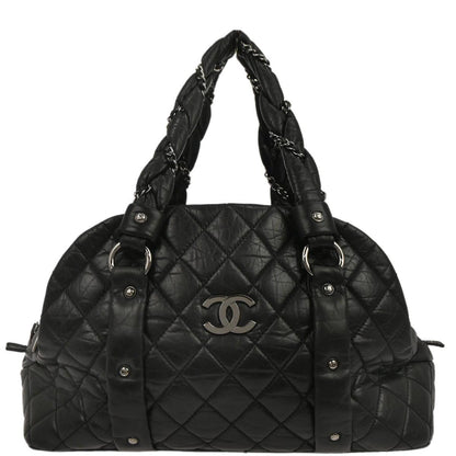 Chanel Black Lambskin Lady Braid Bowler Bag Handbag