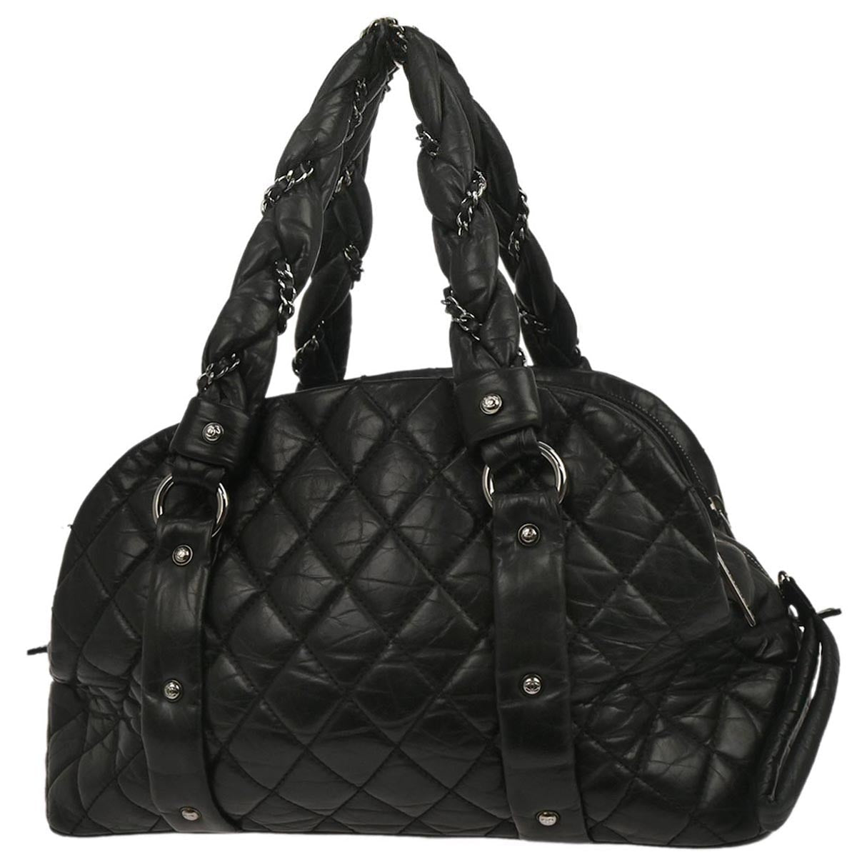 Chanel Black Lambskin Lady Braid Bowler Bag Handbag