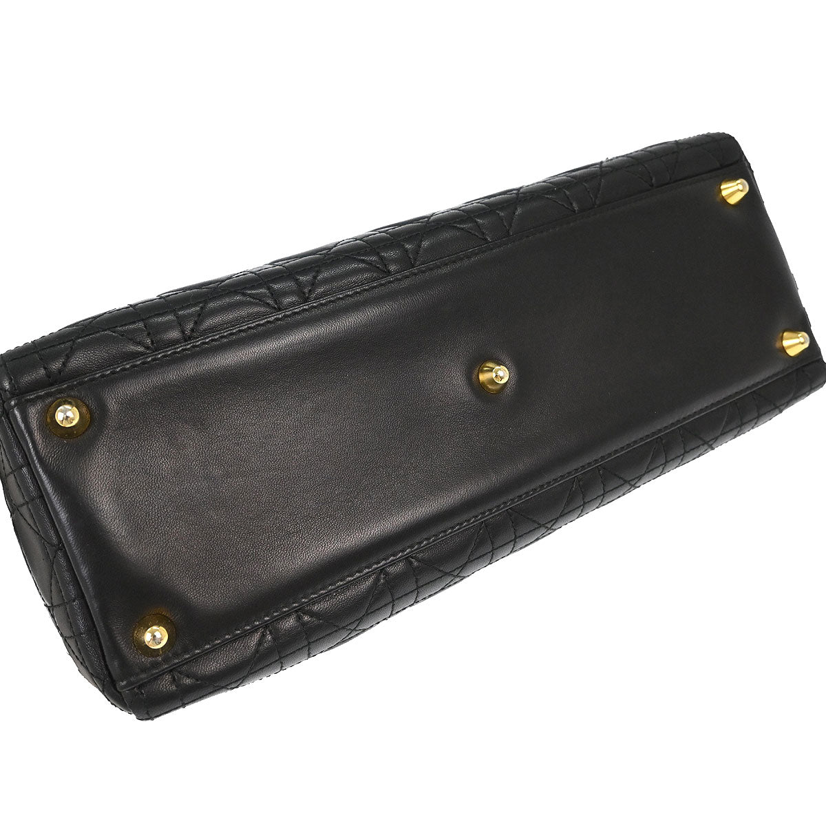 Christian Dior Black Lambskin Large Lady Dior Cannage 2way Shoulder Handbag