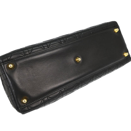 Christian Dior Black Lambskin Large Lady Dior Cannage 2way Shoulder Handbag