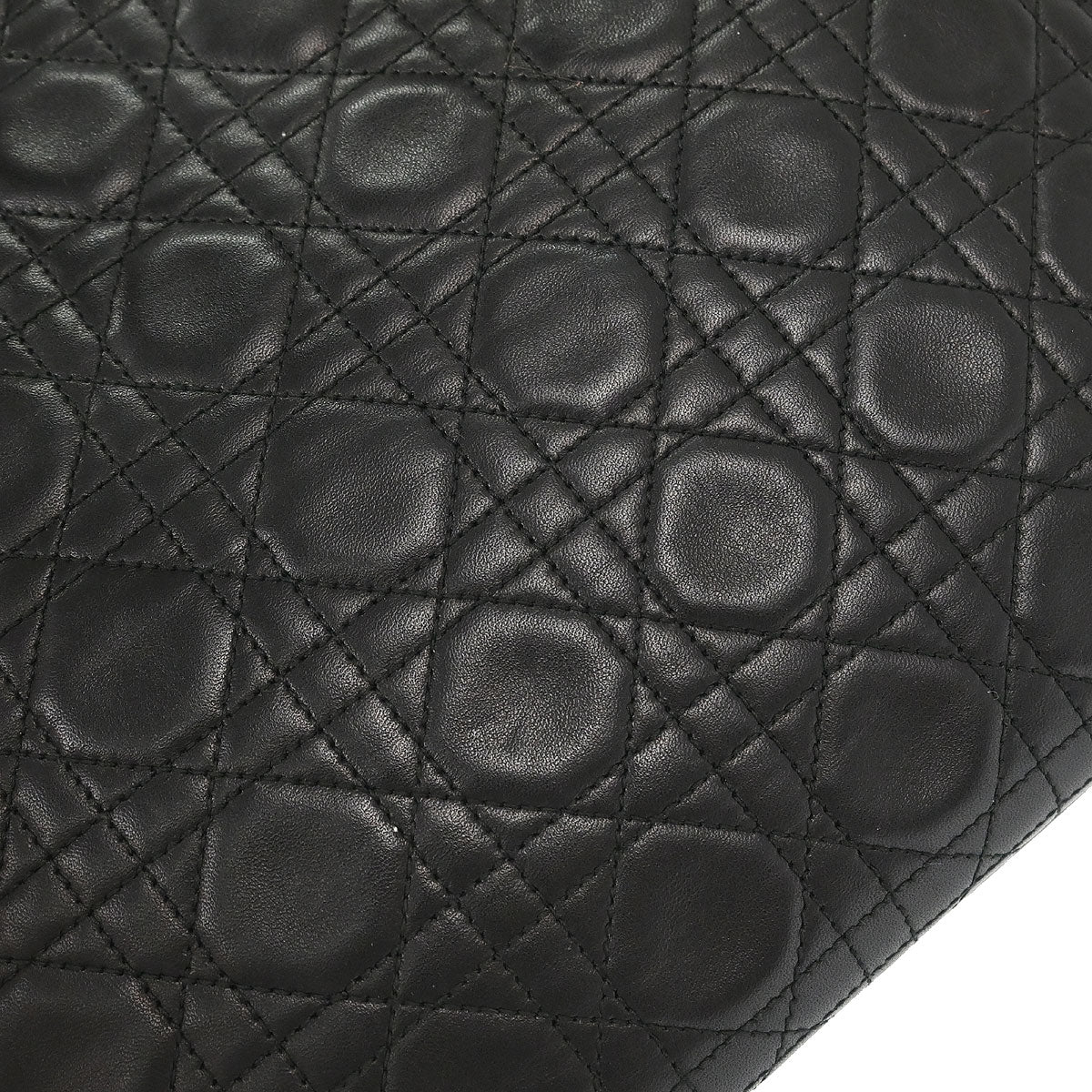 Christian Dior Black Lambskin Large Lady Dior Cannage 2way Shoulder Handbag