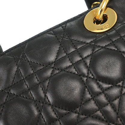 Christian Dior Black Lambskin Large Lady Dior Cannage 2way Shoulder Handbag