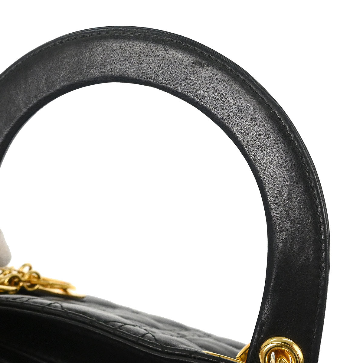 Christian Dior Black Lambskin Large Lady Dior Cannage 2way Shoulder Handbag