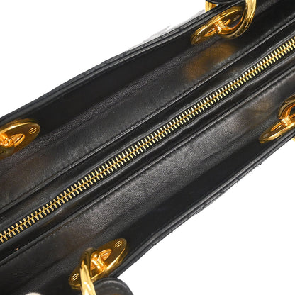 Christian Dior Black Lambskin Large Lady Dior Cannage 2way Shoulder Handbag