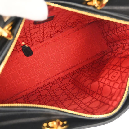 Christian Dior Black Lambskin Large Lady Dior Cannage 2way Shoulder Handbag