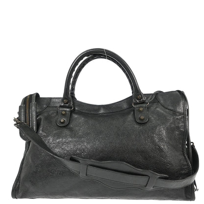 Balenciaga Black Lambskin City Medium Shoulder Handbag