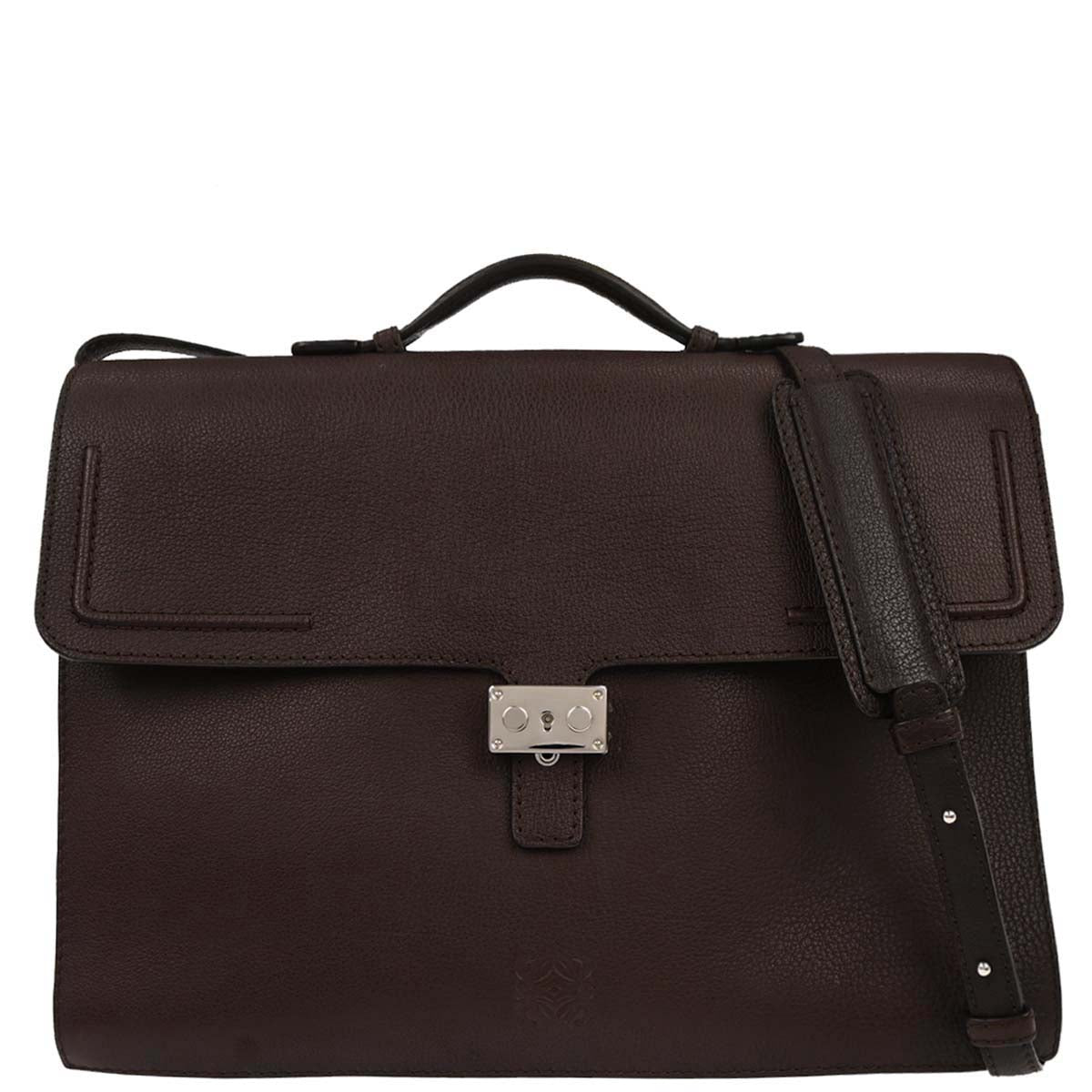 Loewe Brown Leather Briefcase 2way Shoulder Business Handbag