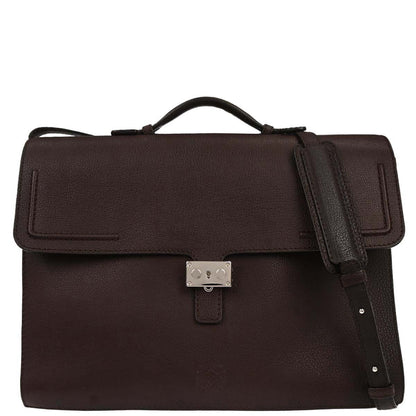 Loewe Brown Leather Briefcase 2way Shoulder Business Handbag