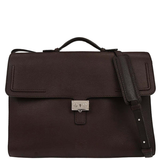 Loewe Brown Leather Briefcase 2way Shoulder Business Handbag