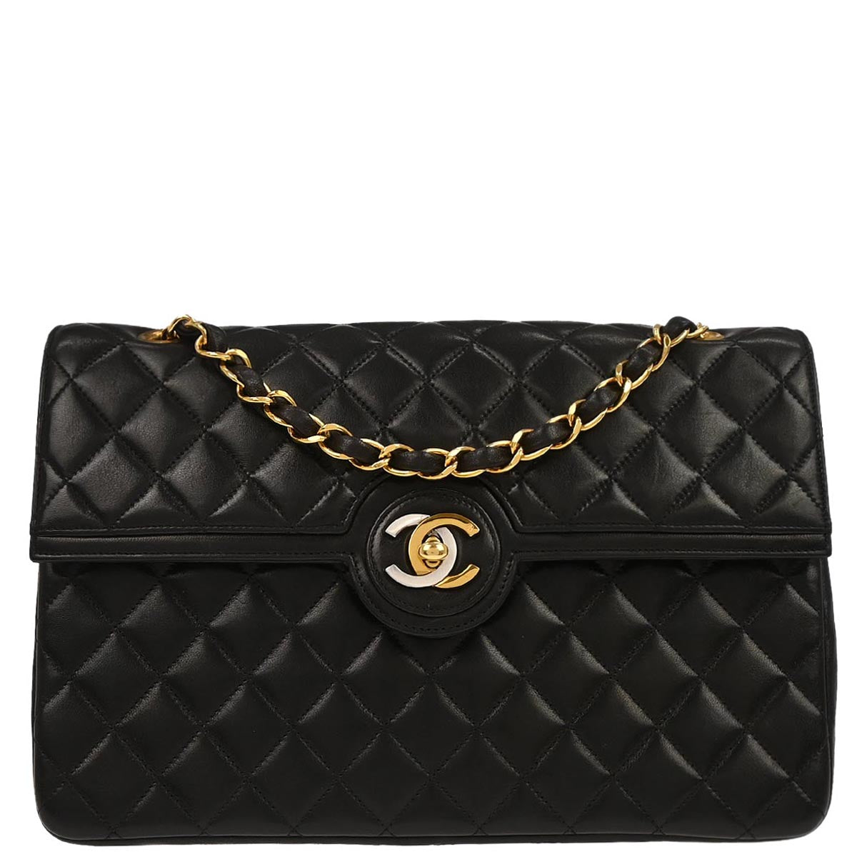 Chanel 1991-1994 Black Lambskin Paris Shoulder Bag