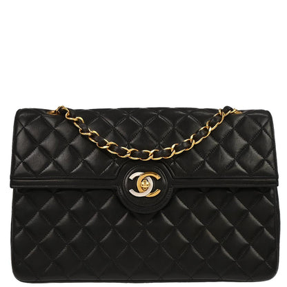 Chanel 1991-1994 Black Lambskin Paris Shoulder Bag