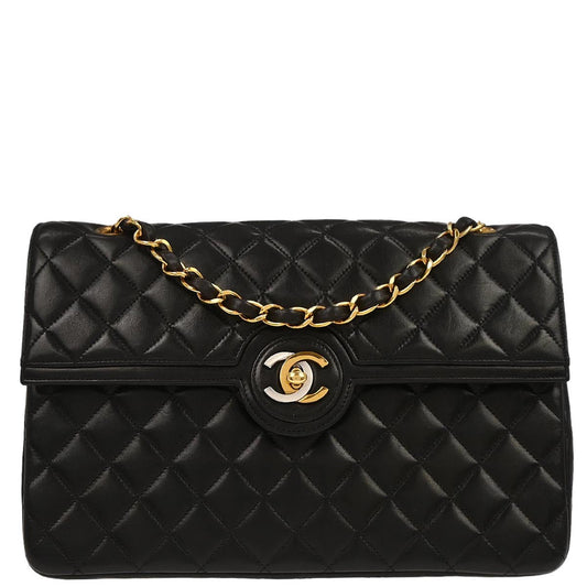 Chanel 1991-1994 Black Lambskin Paris Shoulder Bag