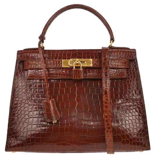 Hermes * Miel Porosus Kelly 28 Sellier 2way Shoulder Handbag