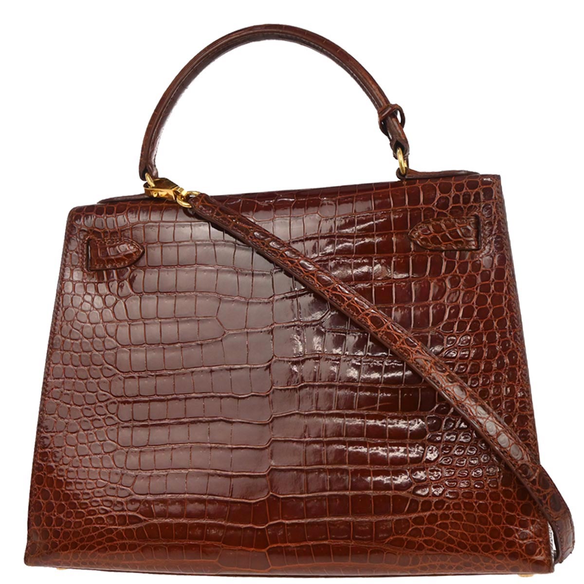 Hermes * Miel Porosus Kelly 28 Sellier 2way Shoulder Handbag