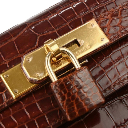 Hermes * Miel Porosus Kelly 28 Sellier 2way Shoulder Handbag