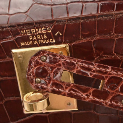 Hermes * Miel Porosus Kelly 28 Sellier 2way Shoulder Handbag