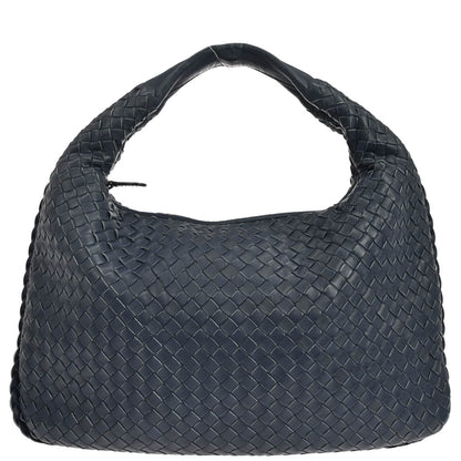 Bottega Veneta Navy Lambskin Intrecciato Hobo Handbag