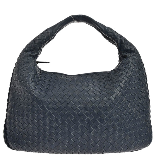 Bottega Veneta Navy Lambskin Intrecciato Hobo Handbag