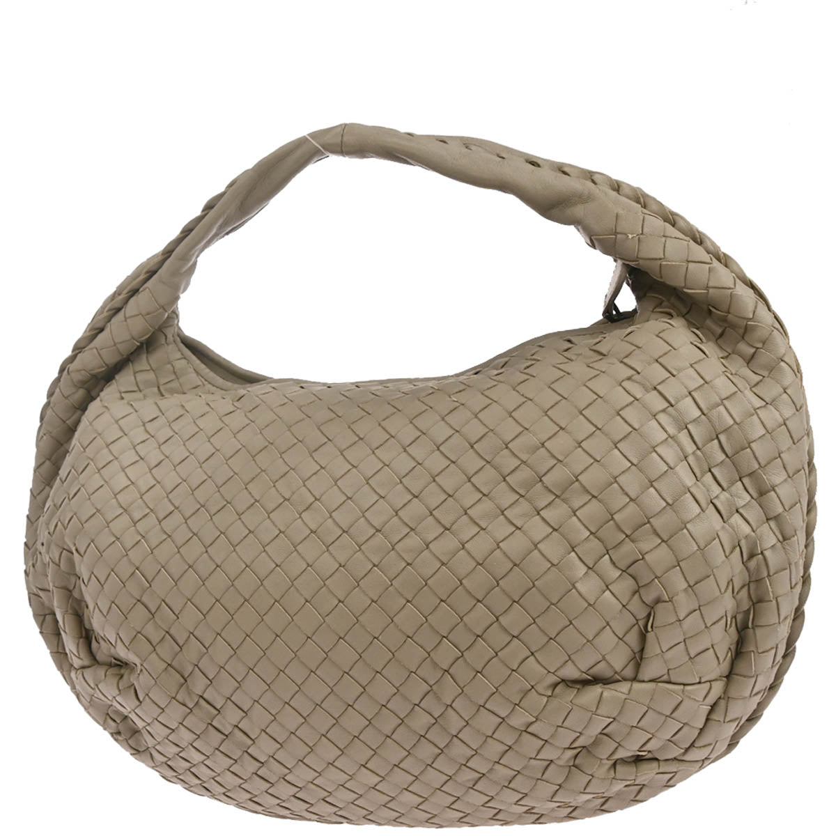 Bottega Veneta Grege Lambskin Intrecciato Hobo Handbag