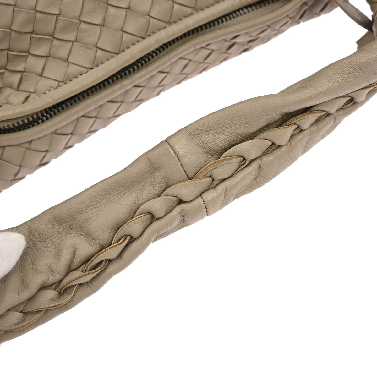 Bottega Veneta Grege Lambskin Intrecciato Hobo Handbag