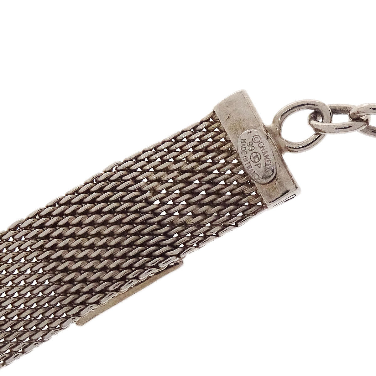 Chanel Square Glass Silver Chain Belt 99P Small Good