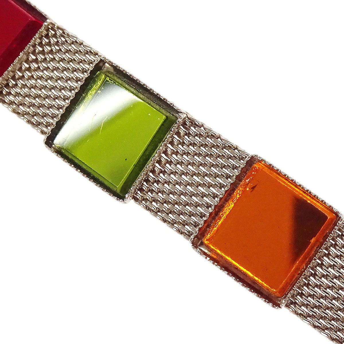 Chanel Square Glass Silver Chain Belt 99P Small Good