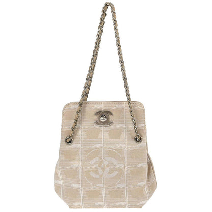 Chanel 2000-2002 Beige Jacquard Nylon New-Travel Line Pouch Handbag