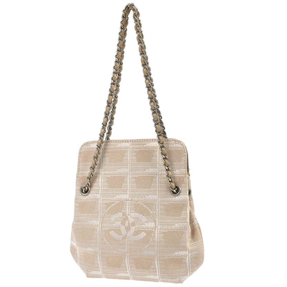Chanel 2000-2002 Beige Jacquard Nylon New-Travel Line Pouch Handbag